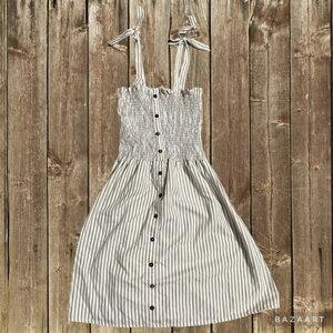 SHEIN white and brown shirred Knot Shoulder Stripe Cami Dress Size M